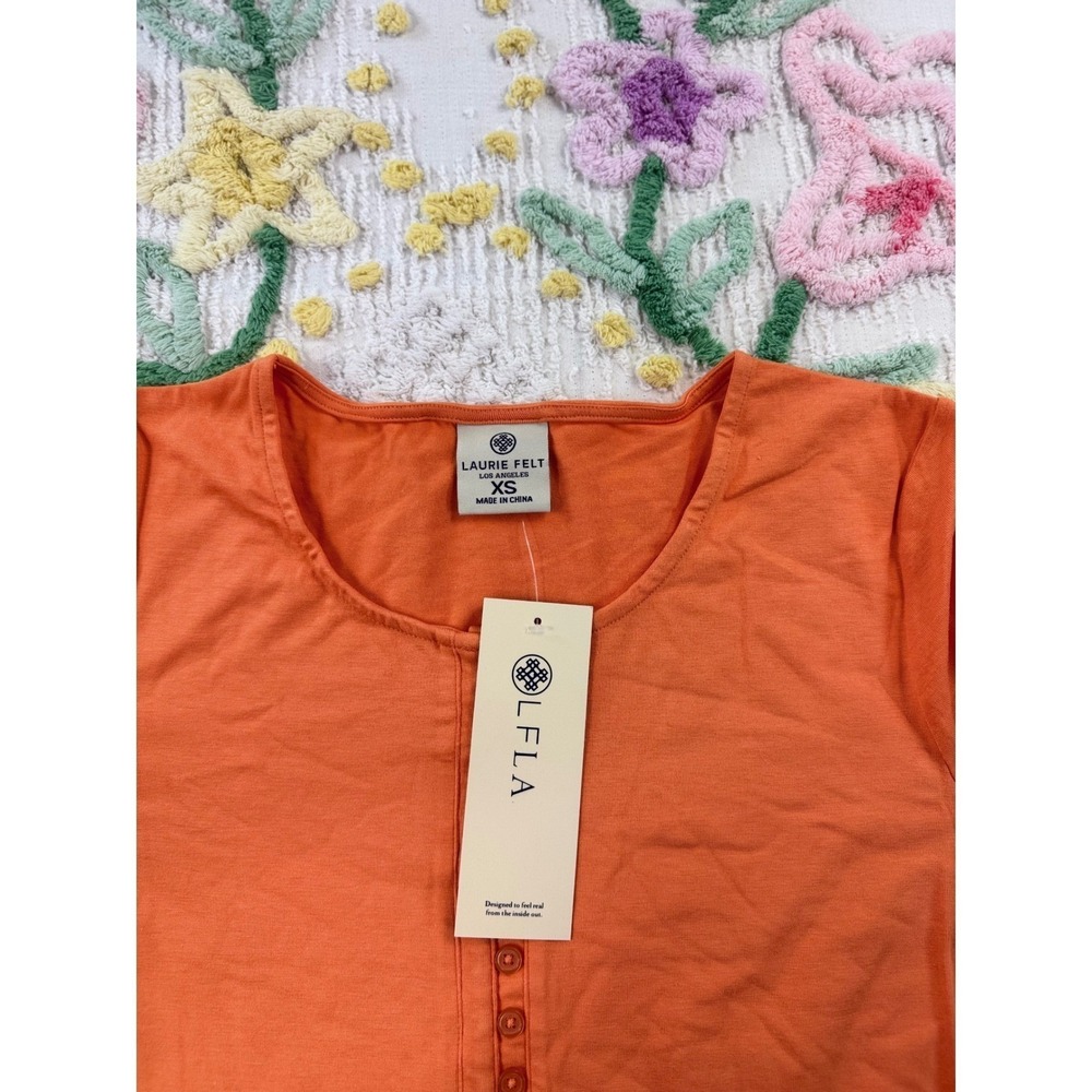 Laurie Felt Tangerine Orange Bamboo Cotton Henley Top A601119 XS - Picture 5 of 9